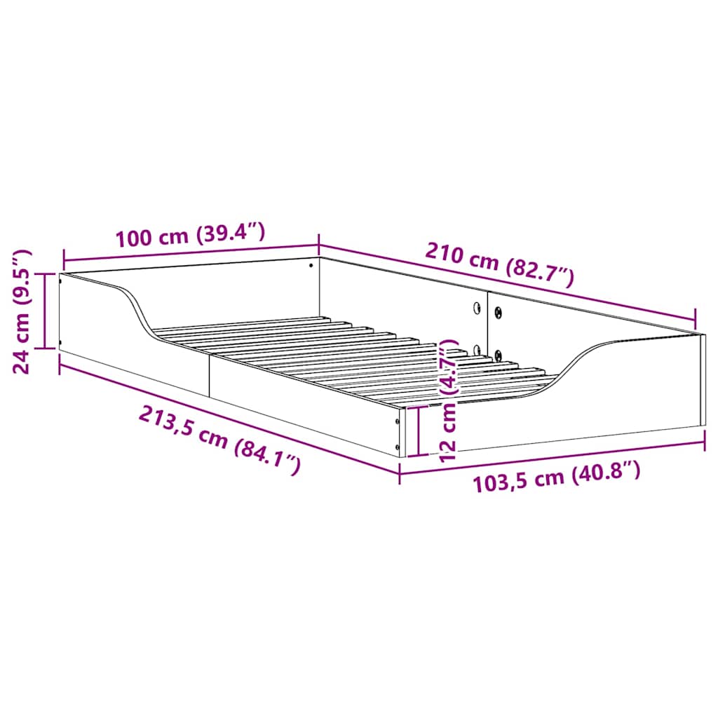 vidaXL Struttura letto a terra Marrone 100 x 210 cm