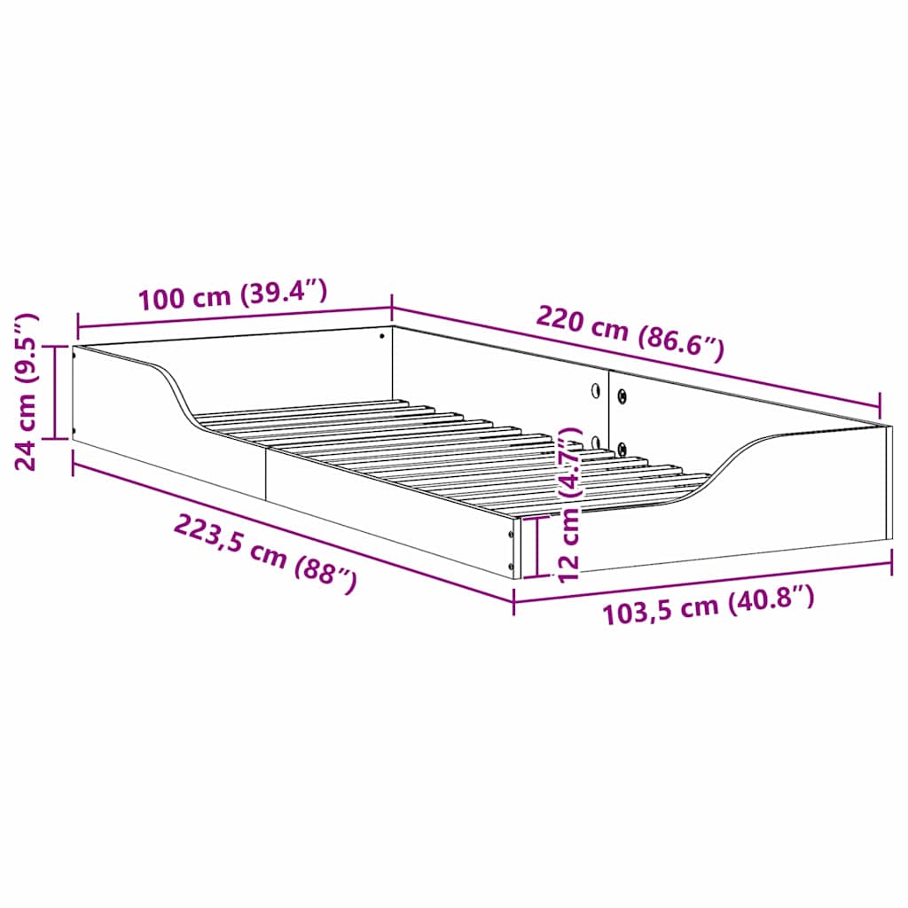 vidaXL Struttura letto a terra Bianco 100 x 220 cm