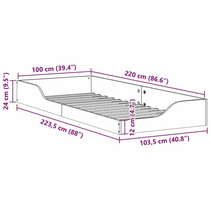vidaXL Struttura letto a terra Cera marrone 100 x 220 cm