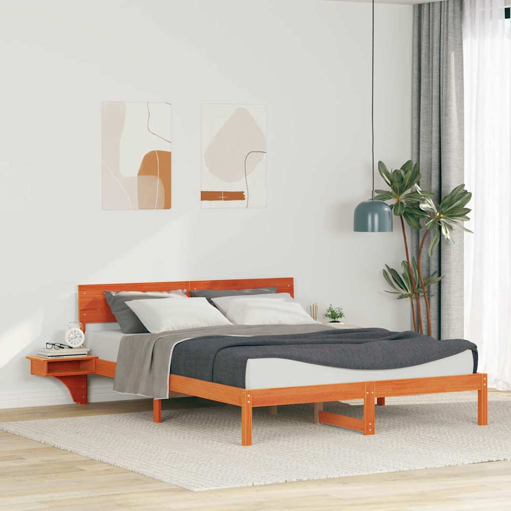 vidaXL Rete letto con comodini Cera marrone Legno di pino massello