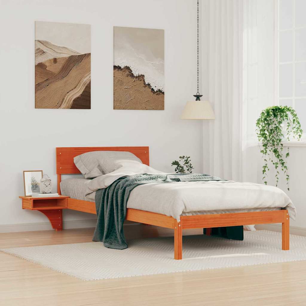 vidaXL Rete letto con comodini Cera marrone Legno di pino massello