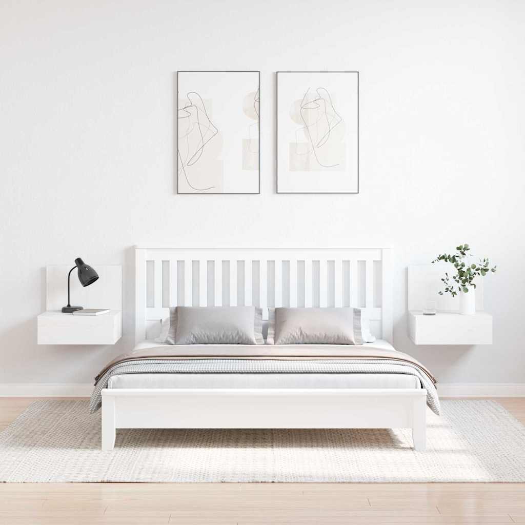 vidaXL Comodino 2 pcs Bianco 42 x 32.5 x 40 cm Legno di pino massello