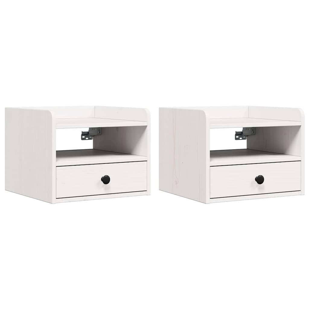Comodino 2 pz-Set di 2 Tavolino da notte Bianco 38 x 36 x 29,5 cm Legno di pino massello