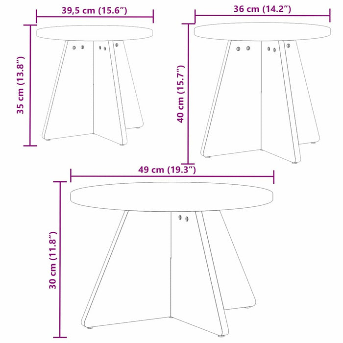 vidaXL Tavolino da salotto 3 pcs Bianco 49 x 49 x 30 cm