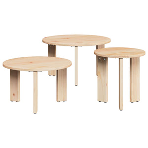 Tavolino da salotto 3 pcs Naturale Legno di pino massello 873562