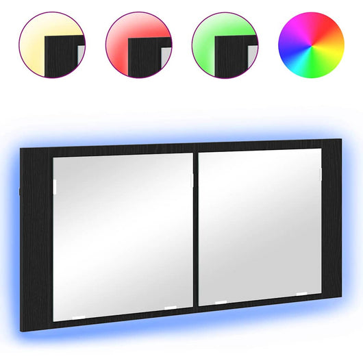 Armadio Specchio LED con porta-Mobile bagno con specchio Rovere nero 100 x 12 x 45 cm