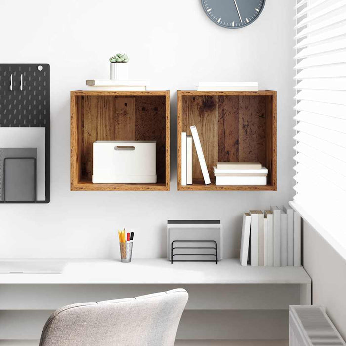 Armadietti a Muro 2 Pezzi - Legno Antico - 37x37x37 cm - Fatto in Legno Ingegnerizzato 875073