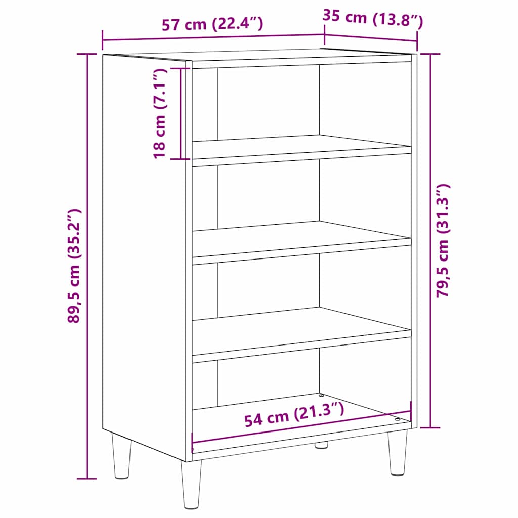 vidaXL Credenza rovere artigianale 57 x 35 x 89.5 cm Legno multistrato