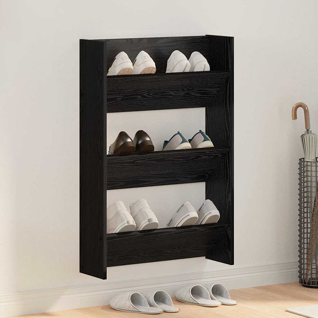 vidaXL Armadi per scarpe da muro Altro Rovere nero Legno multistrato