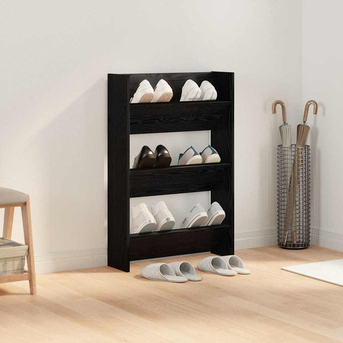 vidaXL Armadi per scarpe da muro Altro Rovere nero Legno multistrato