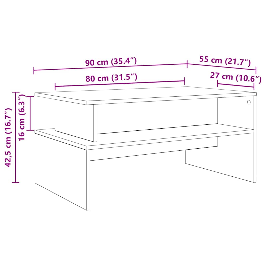 Tavolino da salotto Rovere nero 90 x 55 x 42.5 cm 875157