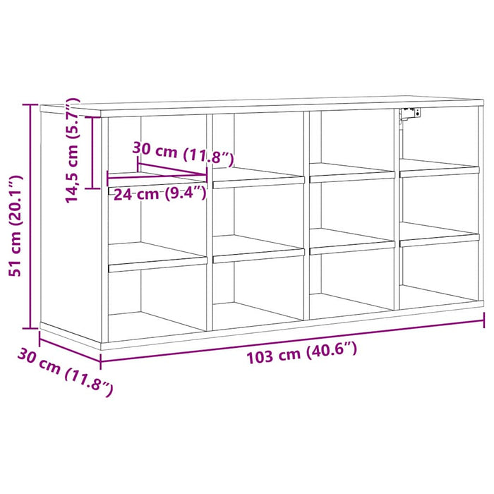 vidaXL Mobile per scarpe rovere artigianale 103x30x51 cm