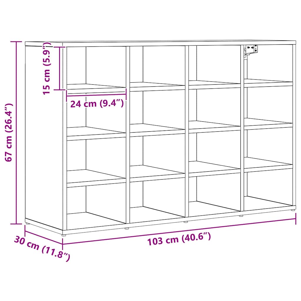 vidaXL Scarpiera Rovere nero 103 x 30 x 67 cm Legno multistrato