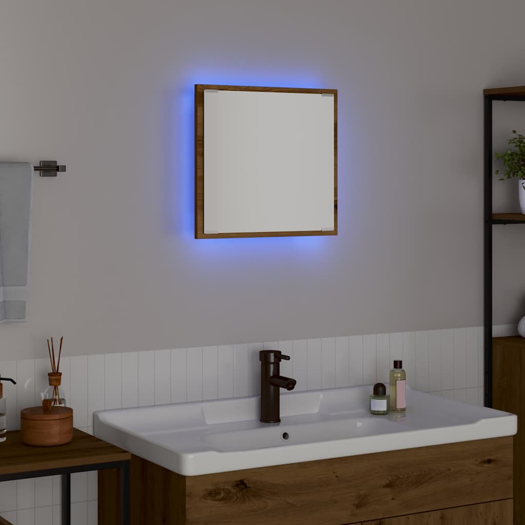 Specchio da bagno LED rovere artigianale 40 x 8.5 x 37 cm 875412