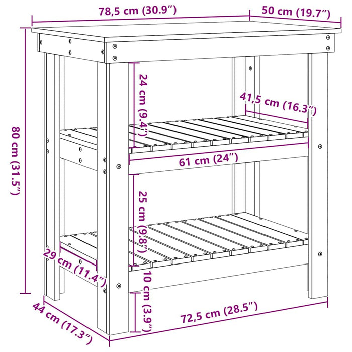 vidaXL Banco da lavoro con lo scaffale Cera marrone 78.5 x 50 x 80 cm