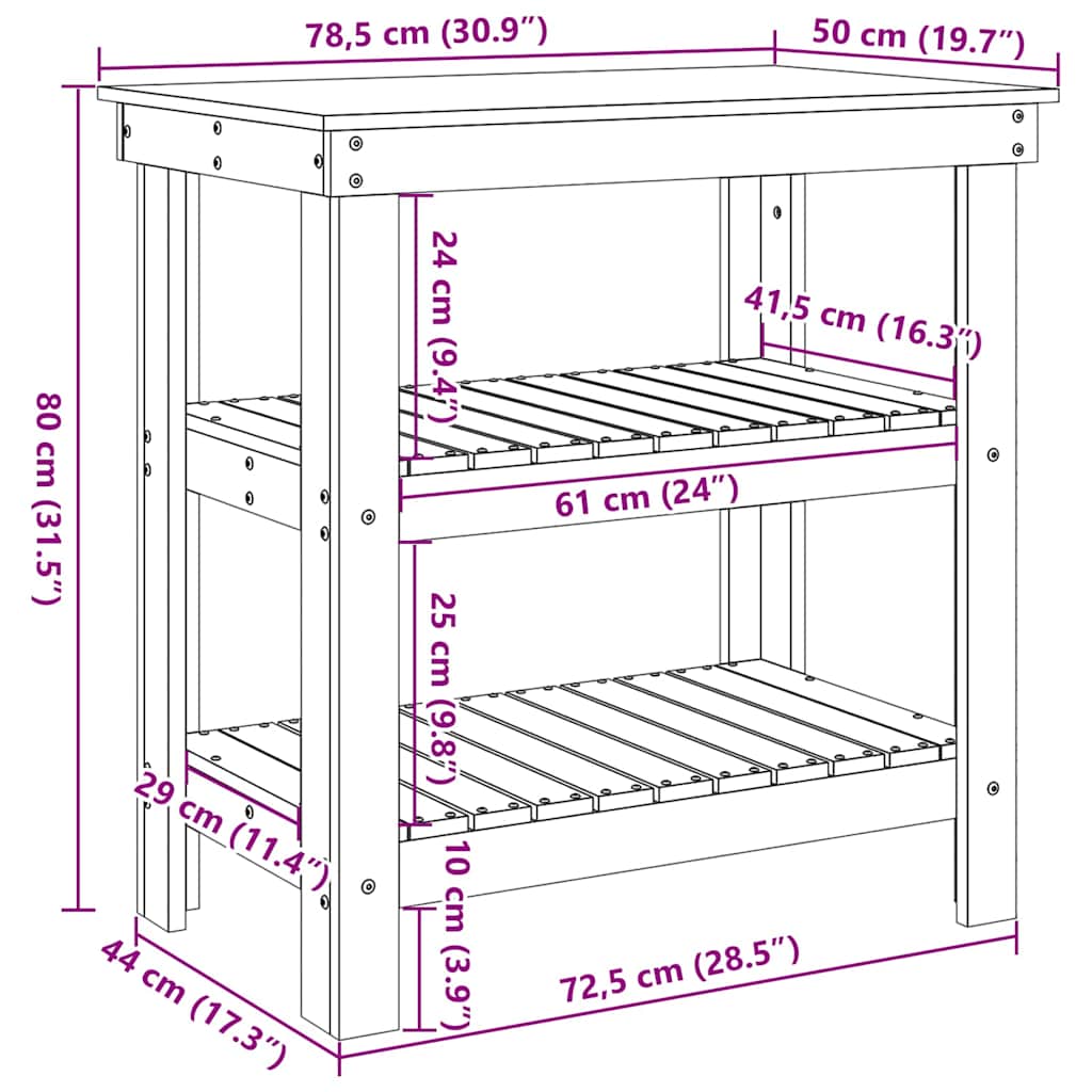 Banco da lavoro con lo scaffale Cera marrone 78.5 x 50 x 80 cm 865374