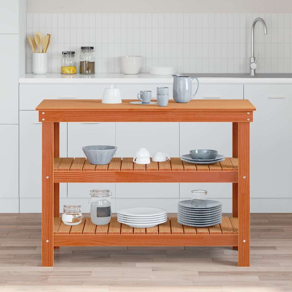 vidaXL Banco da lavoro con lo scaffale Cera marrone 110.5 x 50 x 80 cm