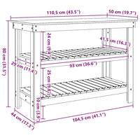 vidaXL Banco da lavoro con lo scaffale Cera marrone 110.5 x 50 x 80 cm