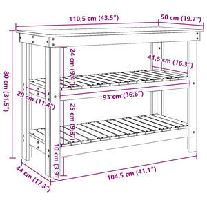 vidaXL Banco da lavoro con lo scaffale Cera marrone 110.5 x 50 x 80 cm