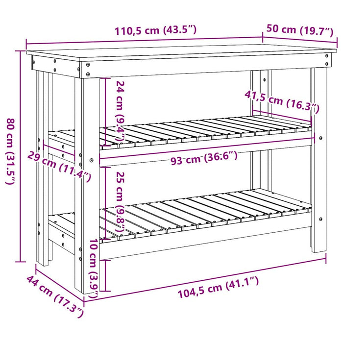 vidaXL Banco da lavoro con lo scaffale Cera marrone 110.5 x 50 x 80 cm