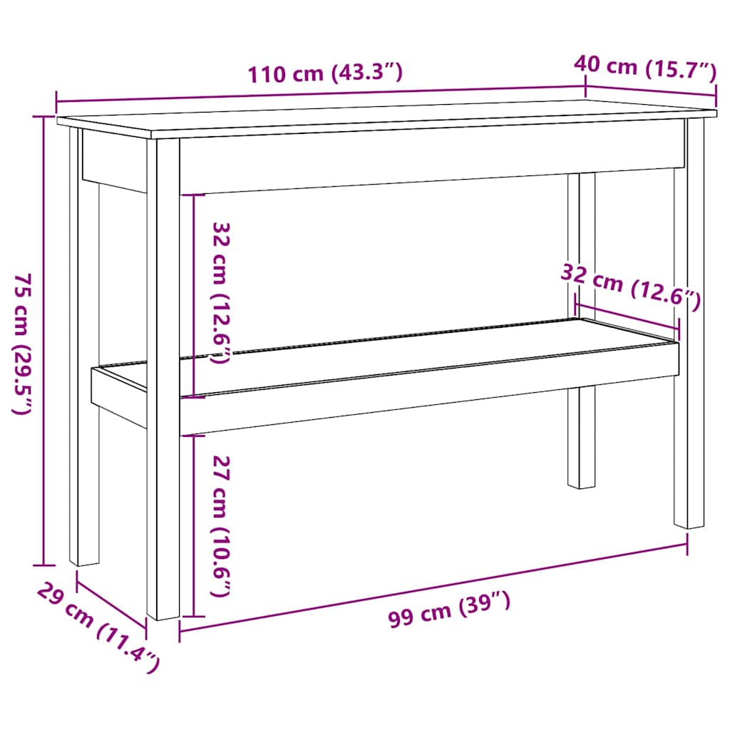 vidaXL Tavolo consolle con lo scaffale Cera marrone 110 x 40 x 75 cm