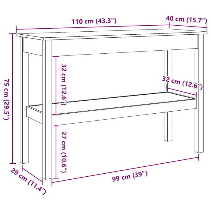 vidaXL Tavolo consolle con lo scaffale Cera marrone 110 x 40 x 75 cm