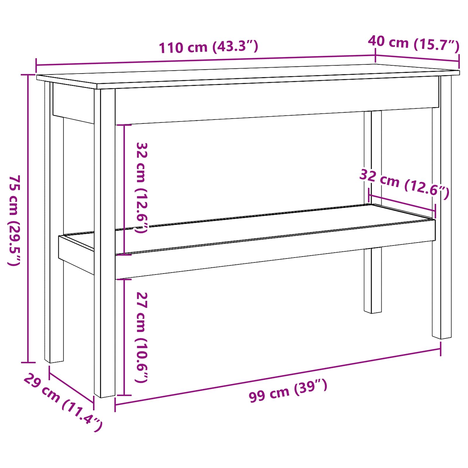 Tavolo consolle con lo scaffale Cera marrone 110 x 40 x 75 cm 867148