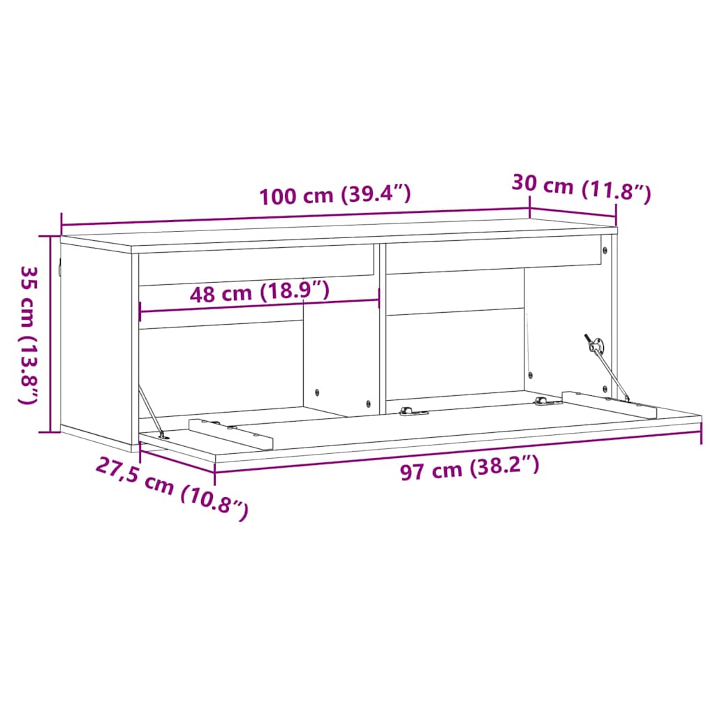 vidaXL Armadietto a muro con porta Cera marrone 100 x 30 x 35 cm