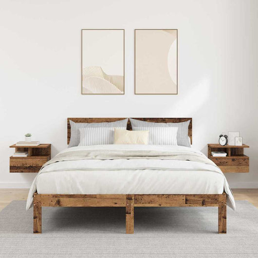 Comodino a Muro 2 pz-Set di 2 Tavolino da notte sospeso Legno vecchio 40 x 31 x 27 cm