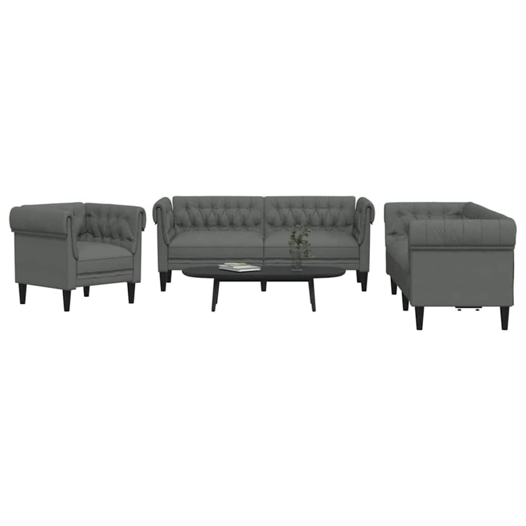 Set di divani 3 pcs Grigio scuro Tessuto