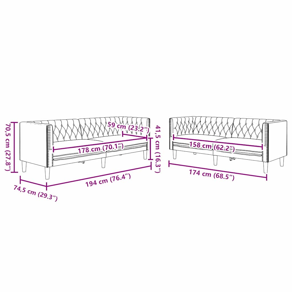 vidaXL Set di divani 2 pcs Nero 194 x 74.5 x 70.5 cm Pelle sintetica