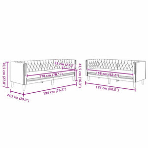 vidaXL Set di divani 2 pcs Nero 194 x 74.5 x 70.5 cm Pelle sintetica