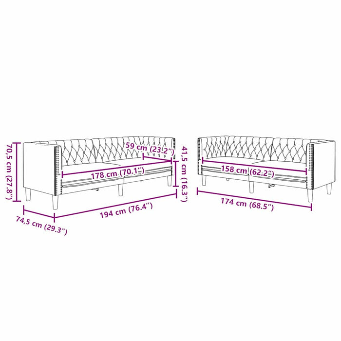 vidaXL Set di divani 2 pcs Nero 194 x 74.5 x 70.5 cm Pelle sintetica