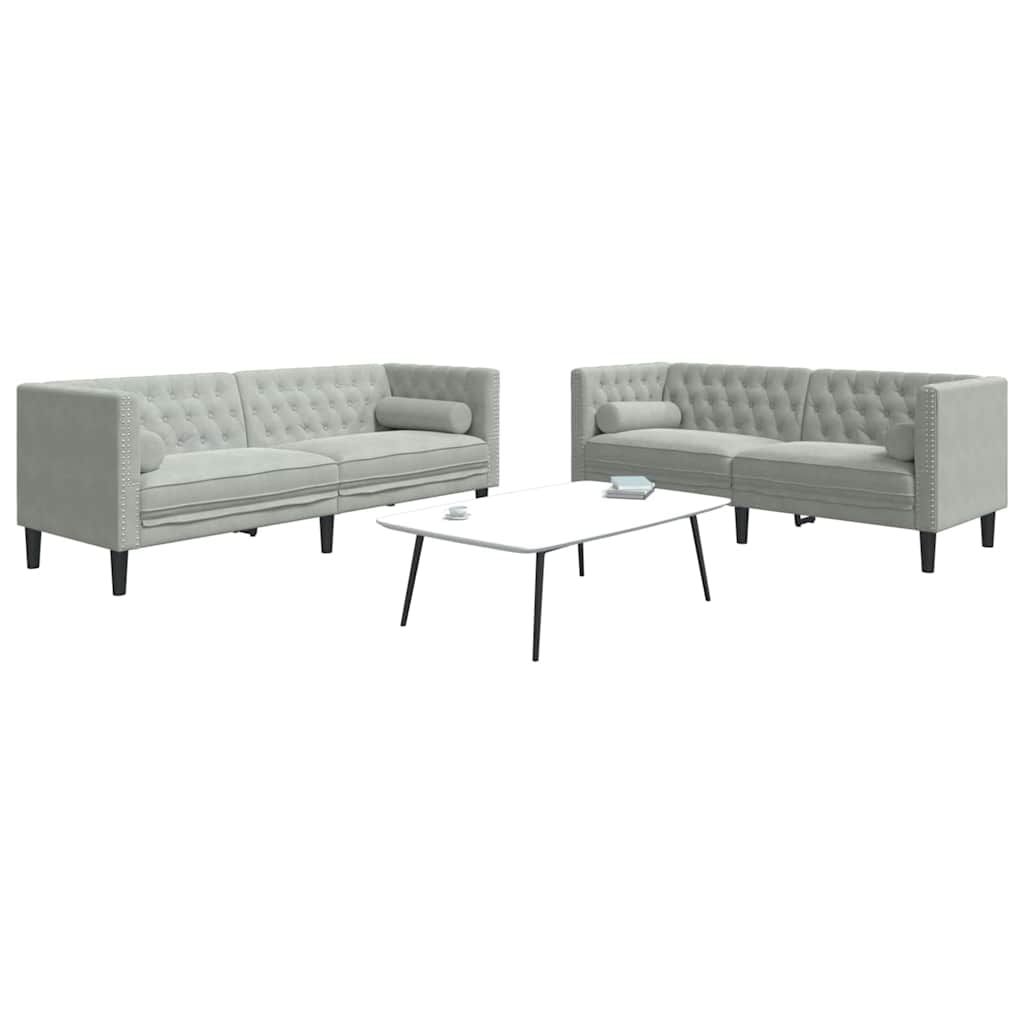 Set di divani 2 pcs Grigio chiaro Velluto