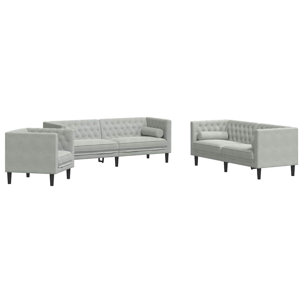 Set di divani 3 pcs Grigio chiaro Velluto