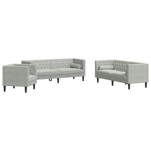 Set di divani 3 pcs Grigio chiaro Velluto
