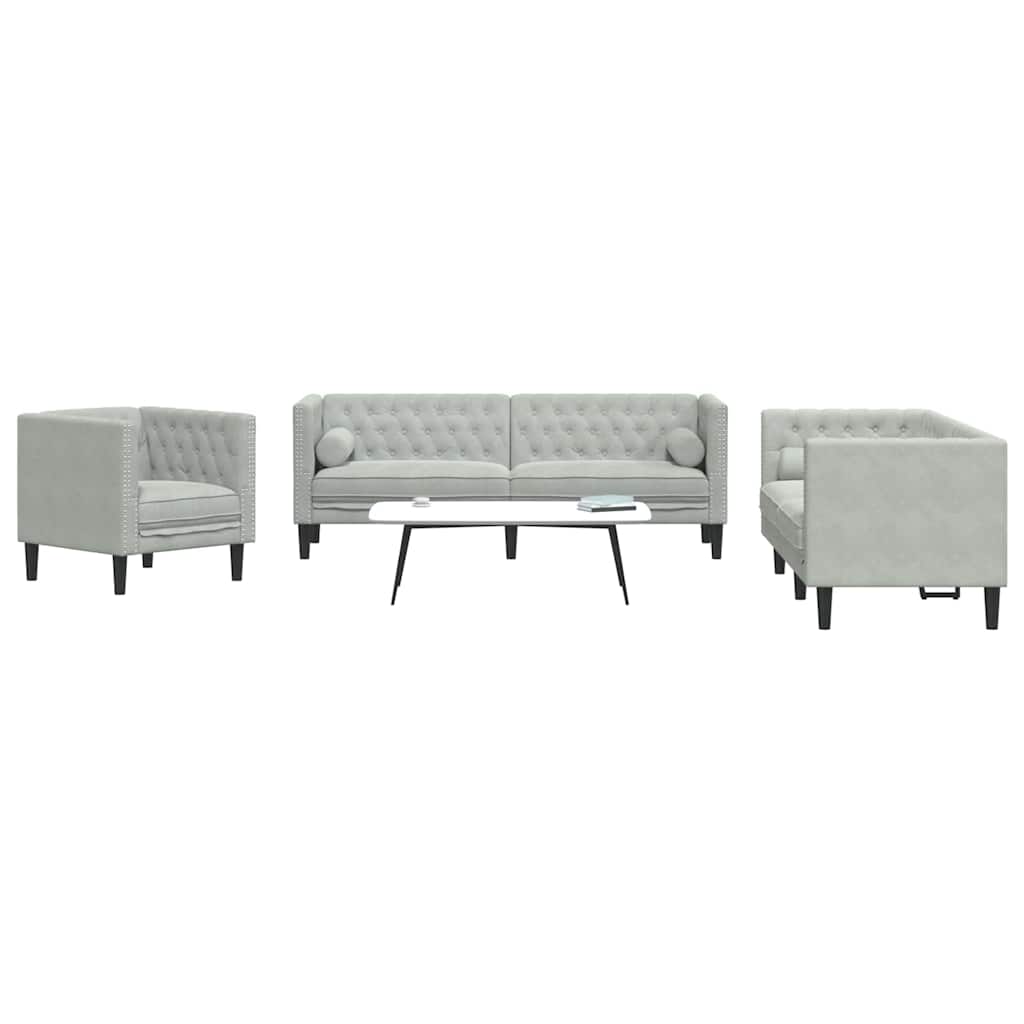 Set di divani 3 pcs Grigio chiaro Velluto