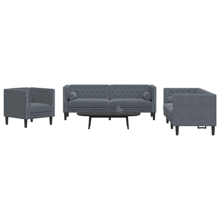 Set di divani 3 pcs Grigio scuro Velluto