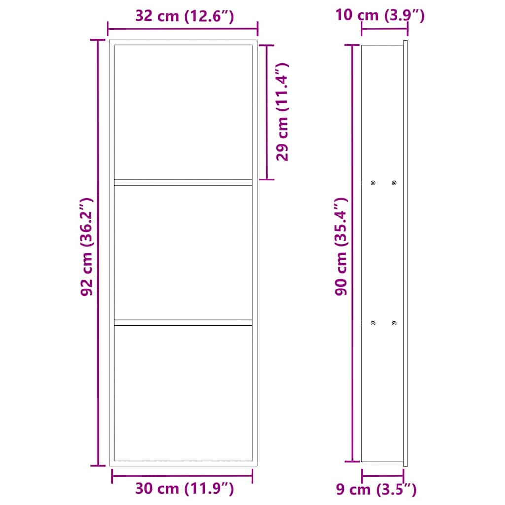 vidaXL Nicchia per doccia Bianco 90 x 30 x 9.5 cm Acciaio inossidabile