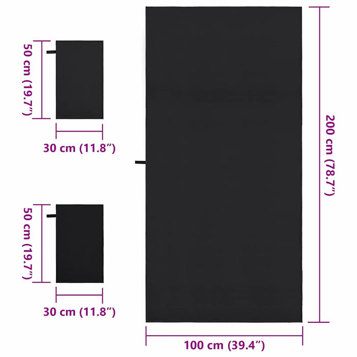 Set di Asciugamani Sportivi 3 pcs Nero Poliestere e poliammide 42011499