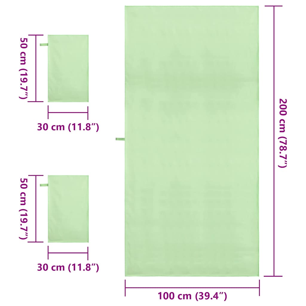 Set di Asciugamani Sportivi 3 pcs Verde Poliestere e poliammide 42011503