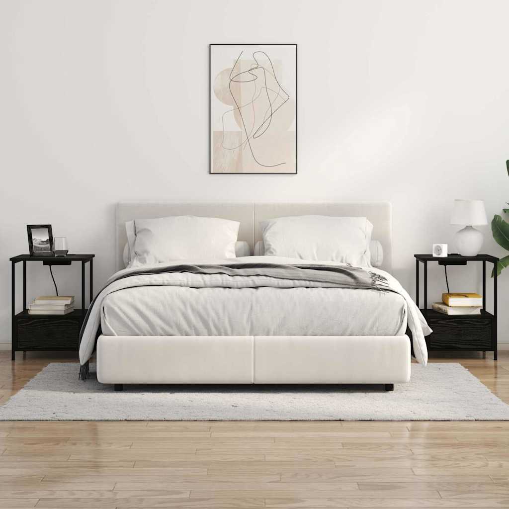 vidaXL Comò con stazione di ricarica con cassetto 2 pcs Rovere nero