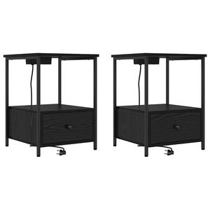 vidaXL Comò con stazione di ricarica con cassetto 2 pcs Rovere nero