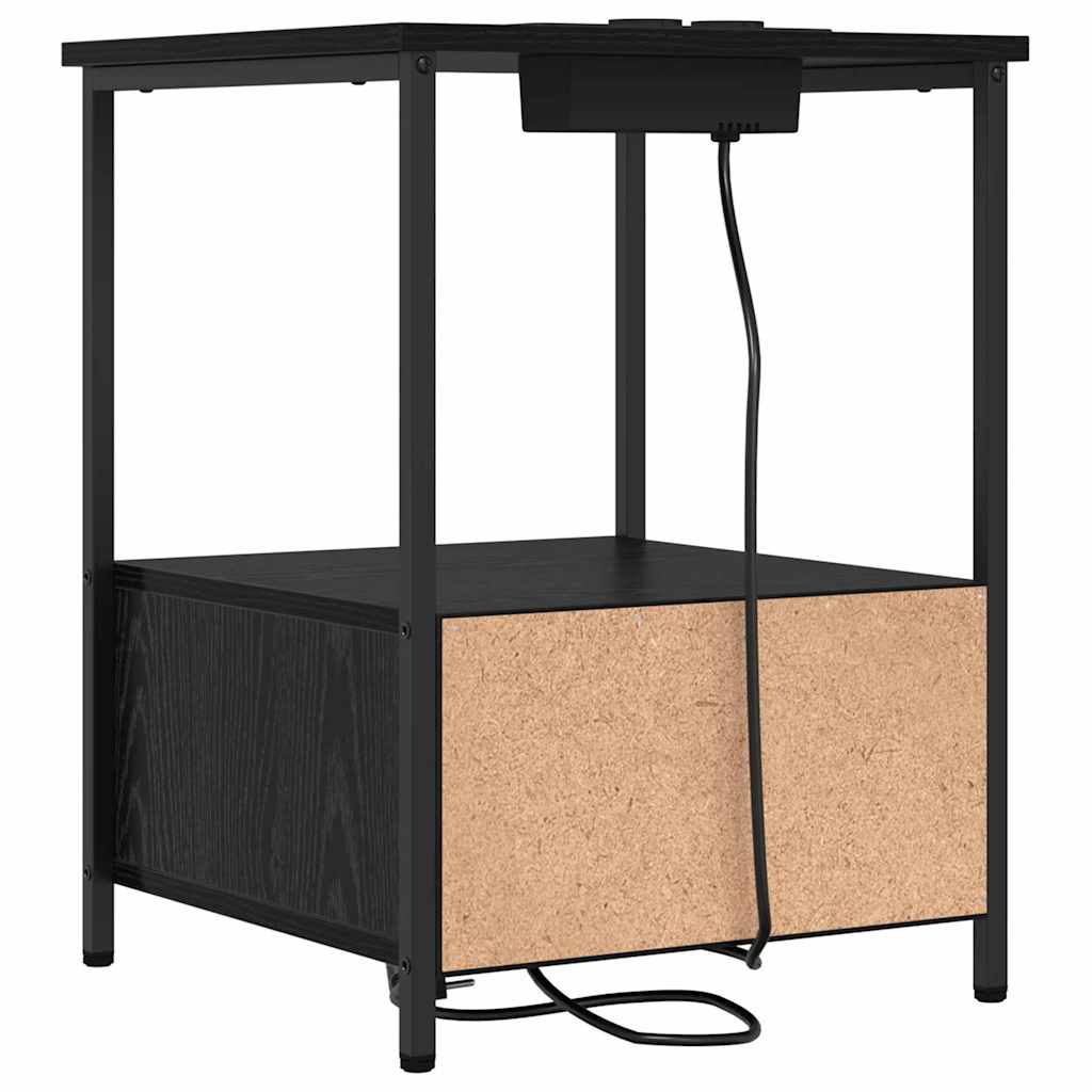 vidaXL Comò con stazione di ricarica con cassetto 2 pcs Rovere nero