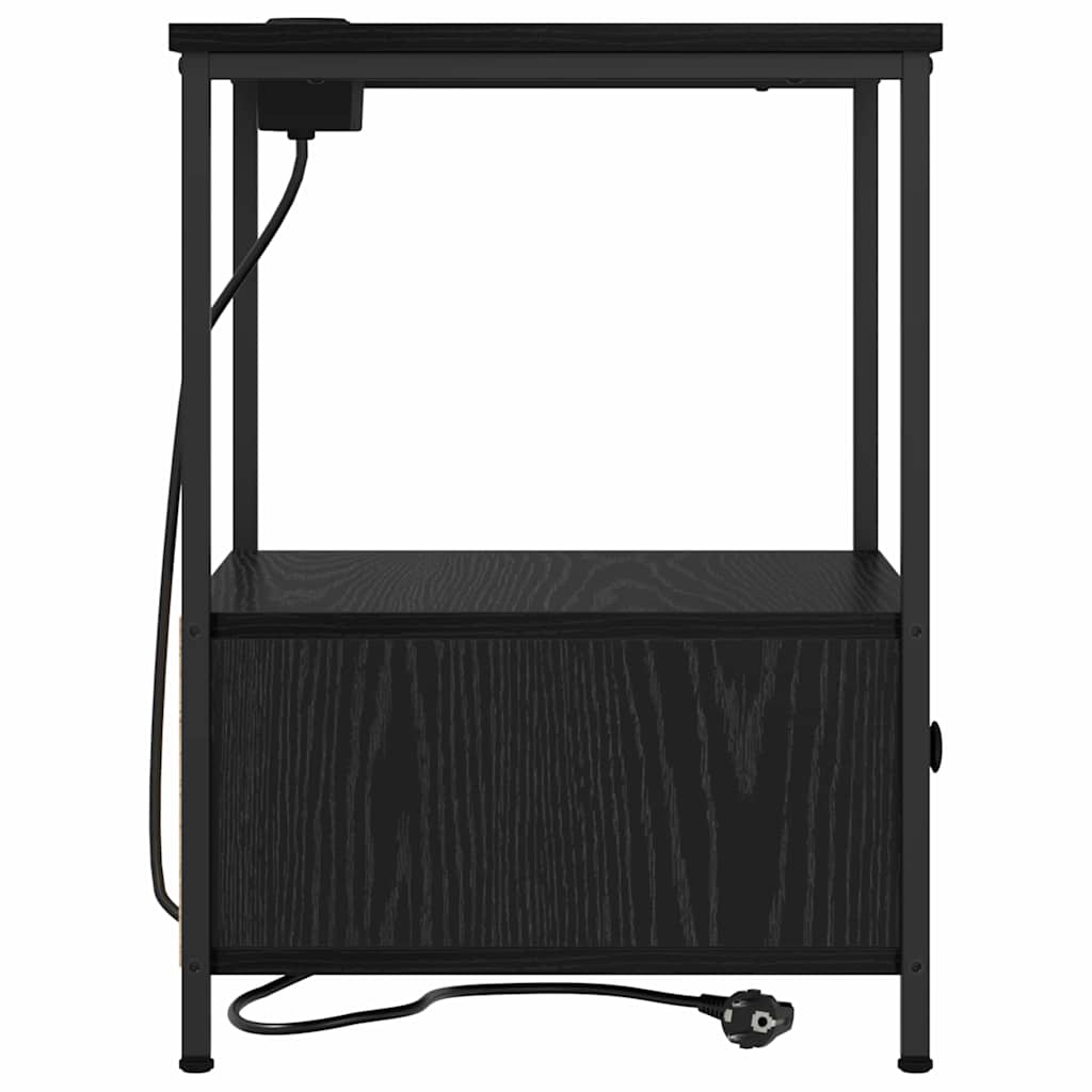 vidaXL Comò con stazione di ricarica con cassetto 2 pcs Rovere nero