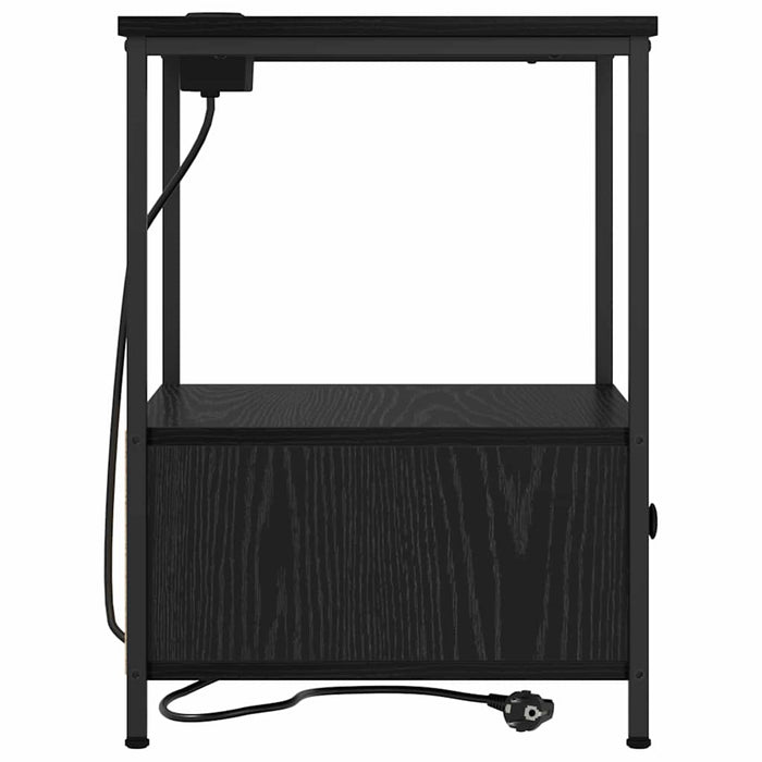 vidaXL Comò con stazione di ricarica con cassetto 2 pcs Rovere nero