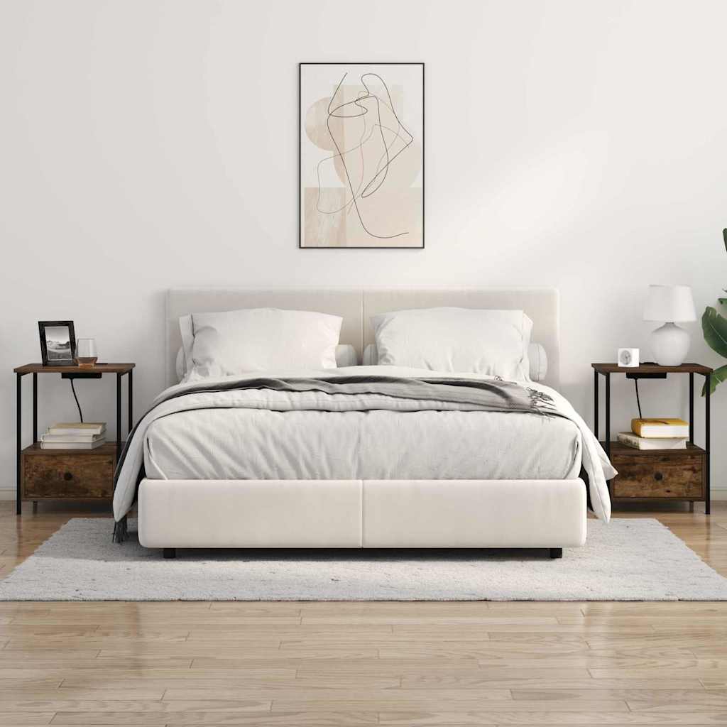 Comò con stazione di ricarica con cassetto 2 pcs Rovere fumo 859435