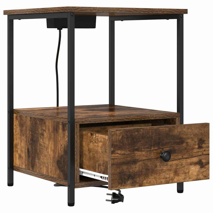 Comò con stazione di ricarica con cassetto 2 pcs Rovere fumo 859435