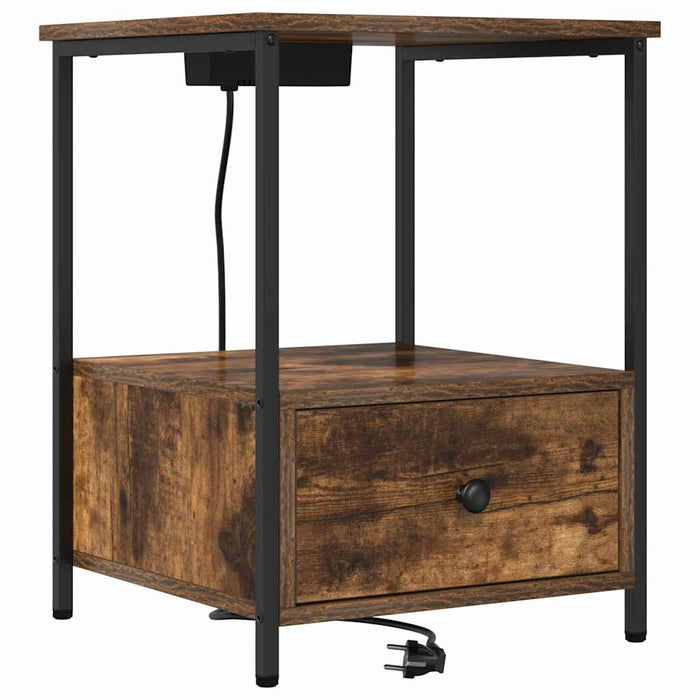 Comò con stazione di ricarica con cassetto 2 pcs Rovere fumo 859435