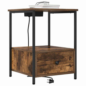 vidaXL Comò con stazione di ricarica con cassetto 2 pcs Rovere fumo